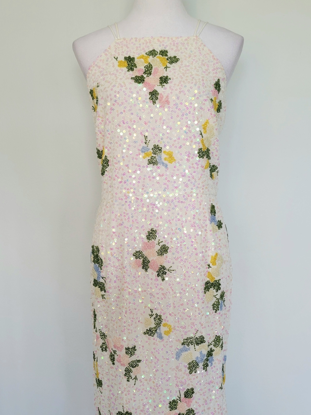 NWT ASOS Pink Sequin Embroidery Sleeveless Floral Beaded Midi Formal Dress Sz 14